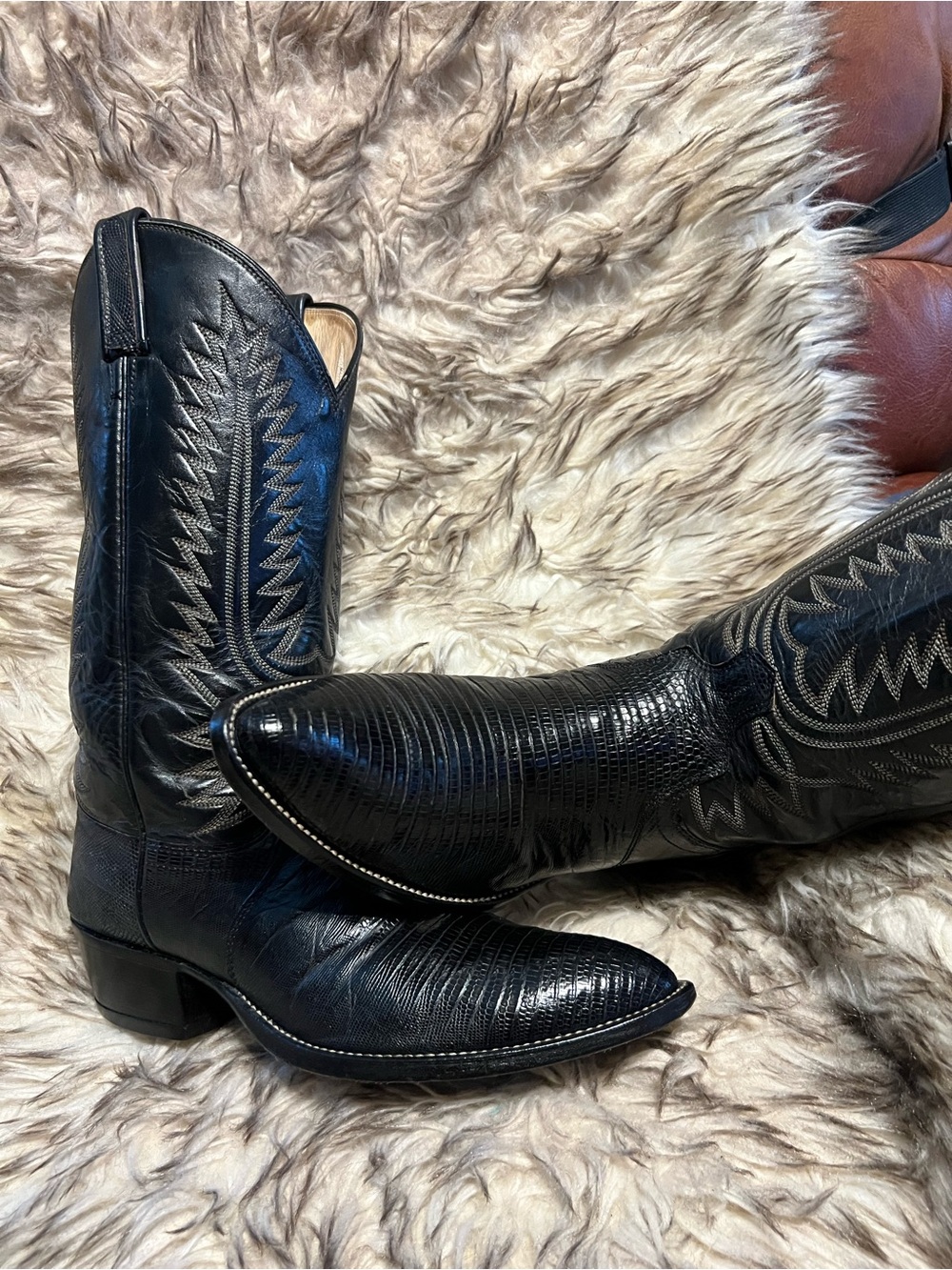 Dan Post Men Black Lizard & Leather Western Cowboy Boots Sz 9.5 E